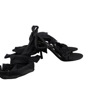 Anne Michelle Shoes Womens 7.5 Sandal Pumps Stiletto Heel Ribbon Wrap Tie Black